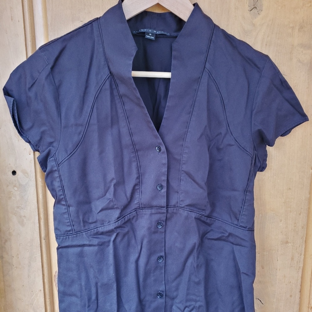 Professional black v-neck short sleeve blouse